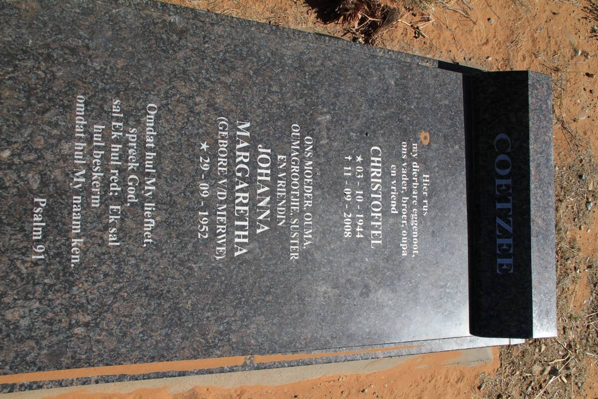COETZEE Christoffel 1944-2008 &amp; Johanna Margaretha V.D. MERWE 1952-