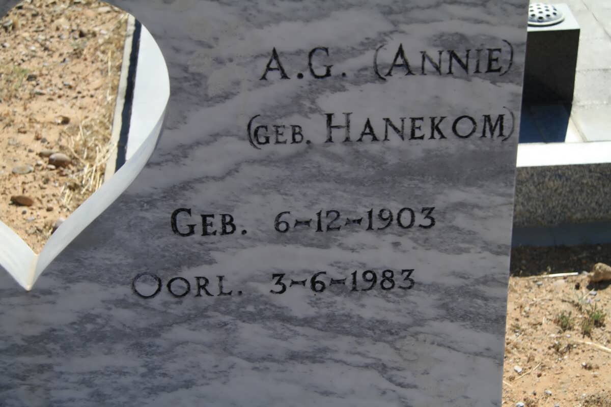 COETZEE A.G. nee HANEKOM 1903-1983