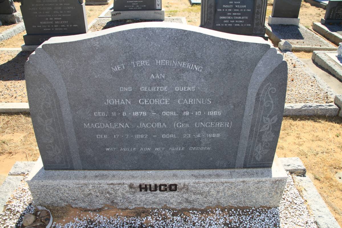 HUGO Johan George Carinus 1879-1966 &amp; Magdalena Jacoba UNGERER 1882-1966