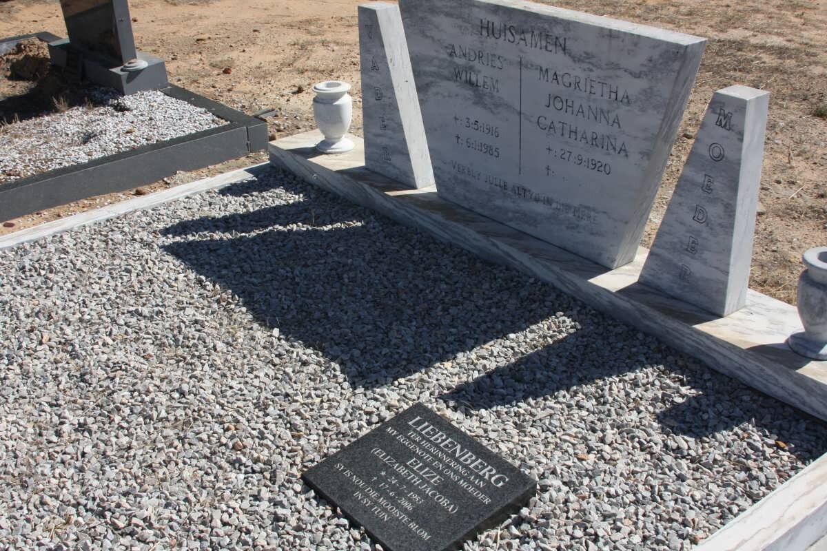 HUISAMEN Andries Willem 1916-1985 &amp; Magrietha Johanna Catharina 1920- :: LIEBENBERG Elizabeth Jacoba 1953-2006
