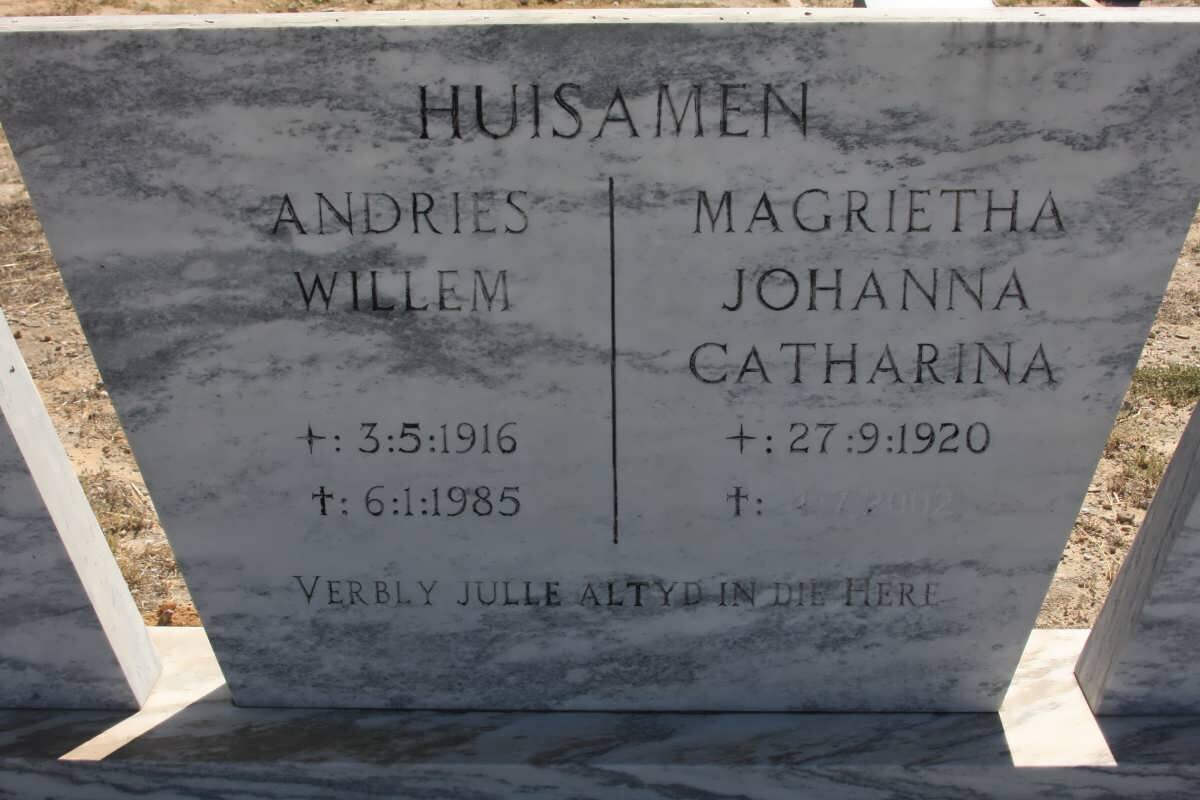 HUISAMEN Andries Willem 1916-1985 &amp; Magrietha Johanna Catharina 1920-