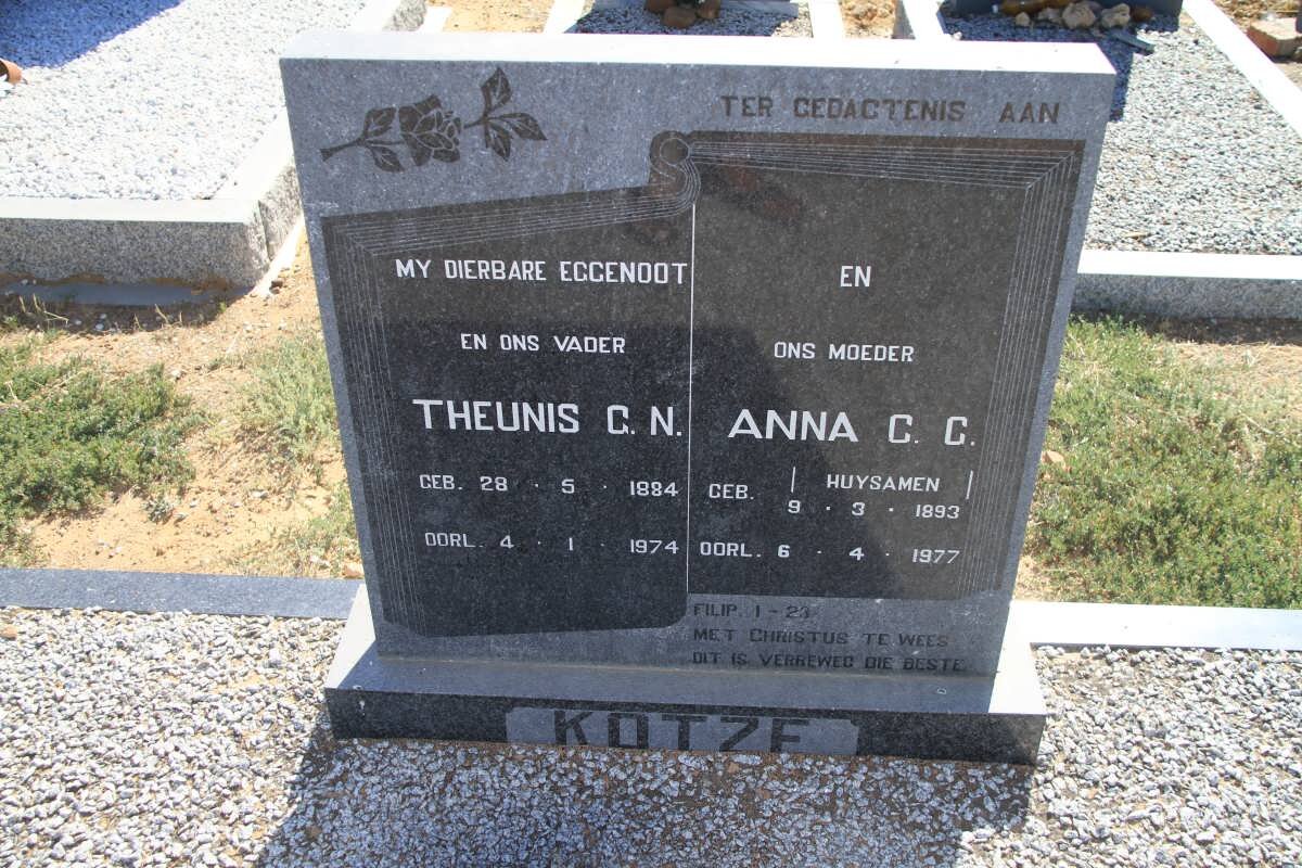 KOTZE Theunis G.N. 1884-1974 &amp; Anna C.G. HUYSAMEN 1893-1977