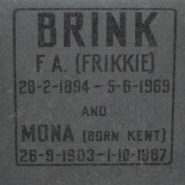 BRINK F.A. 1894-1969 &amp; Mona KENT 1903-1987
