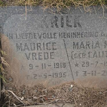KRIEK Maurice Vrede 1918-1995 &amp; Maria M. CALITZ 1926-2010