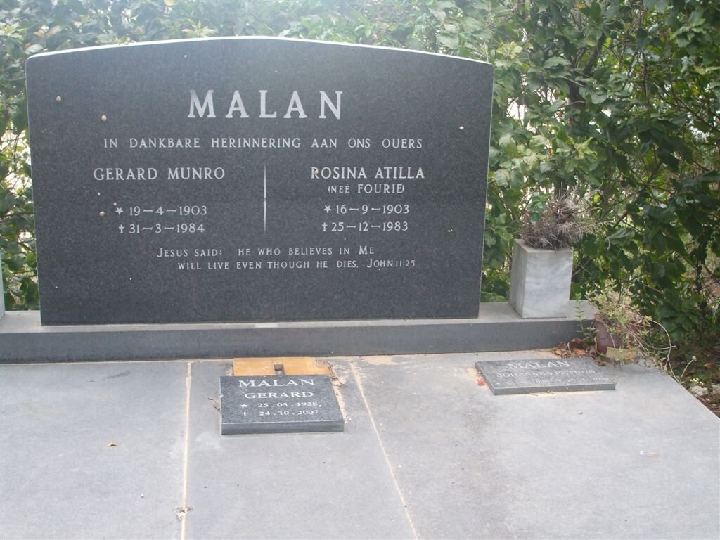 MALAN Gerard Munro 1903-1984 &amp; Rosina Atilla FOURIE 1903-1983