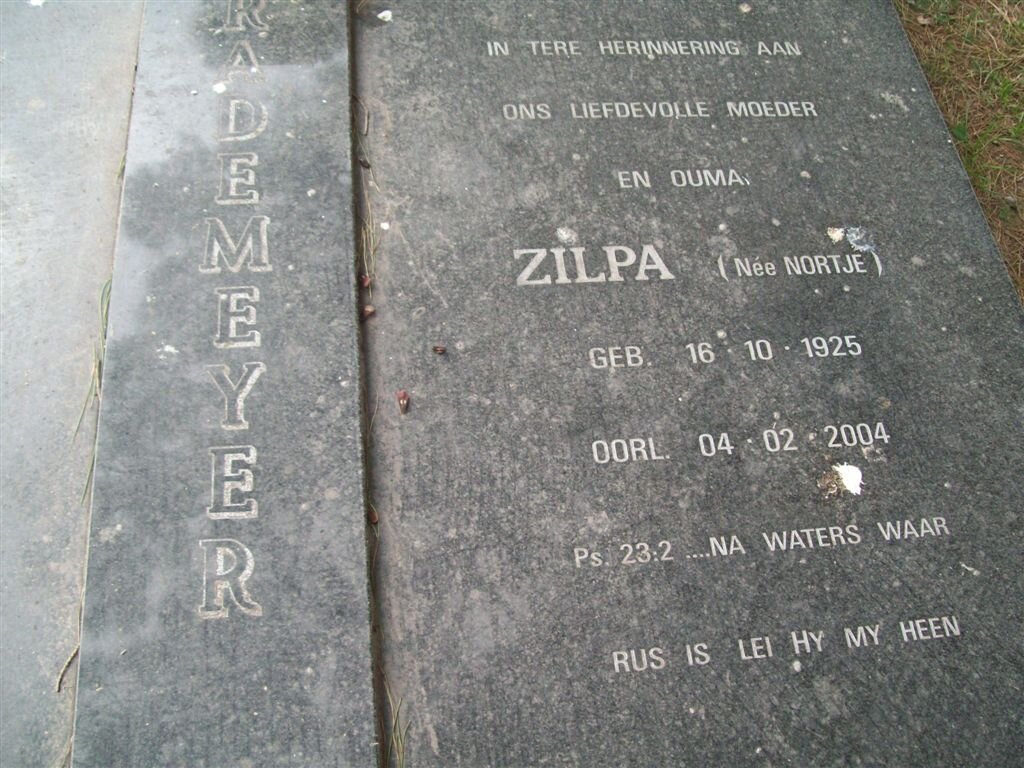 RADEMEYER Zilpa nee NORTJE 1925-2004