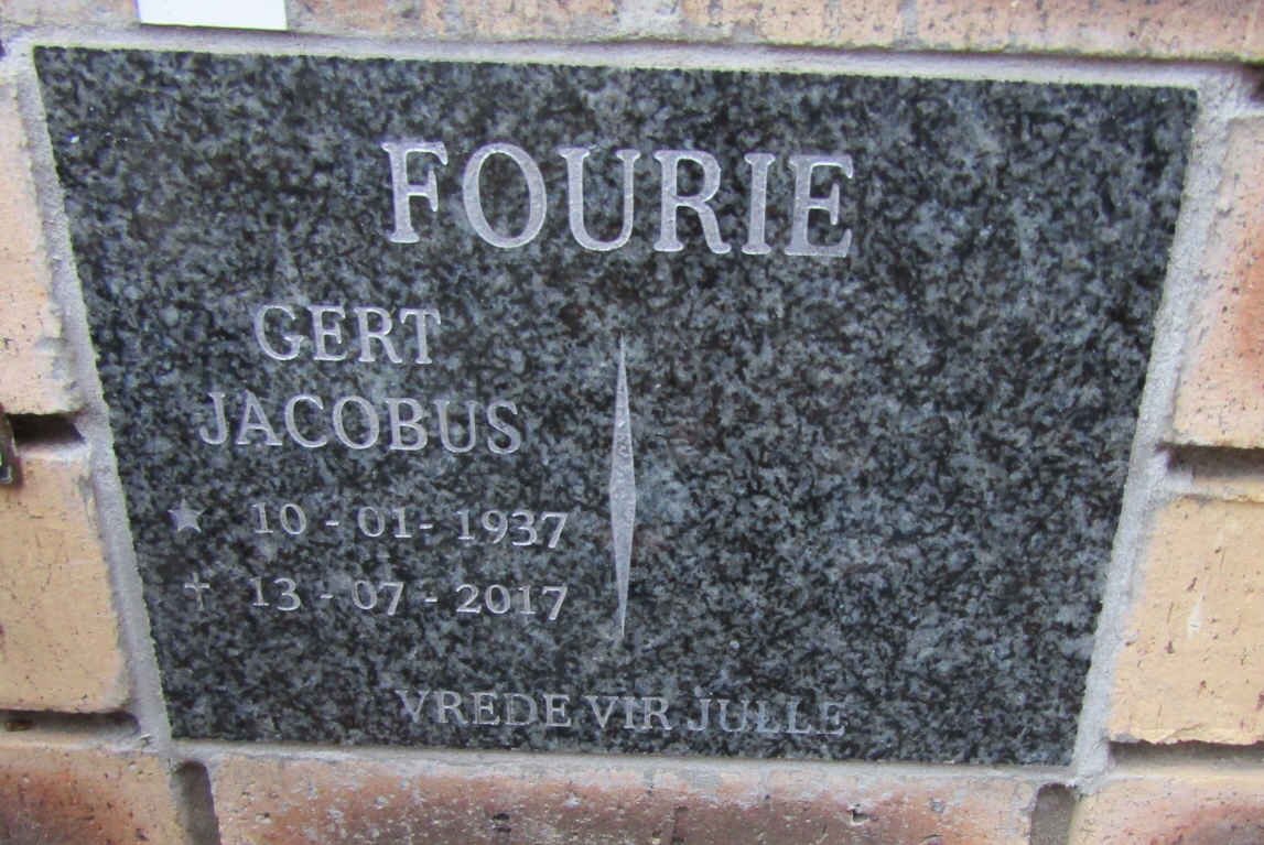 FOURIE Gert Jacobus 1937-2017