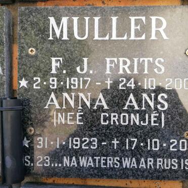 MULLER F.J. 1917-2003 &amp; Anna CRONJE 1923-2017