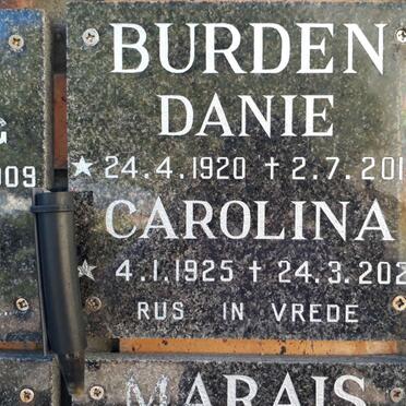 BURDEN Danie 1920-2010 &amp; Carolina 1925-2021