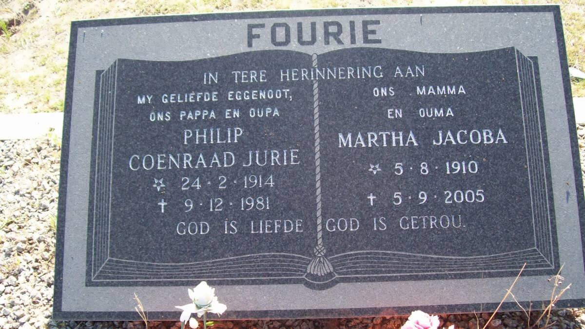 FOURIE Philip Coenraad Jurie 1914-1981 &amp; Martha Jacoba 1910-2005
