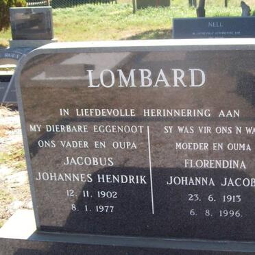 LOMBARD Jacobus Johannes Hendrik 1902-1977 &amp; Florendina Johanna Jacoba 1913-1996