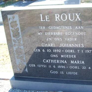 ROUX Charl Johannes, le 1892-1977 &amp; Catherina Maria UYS 1896-1986