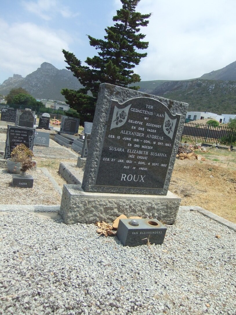 ROUX Alexander Andreas 1891-1963 &amp; Susara Elizabeth Susanna CROUS 1901-1982
