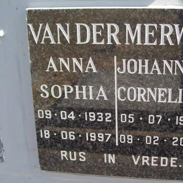 MERWE Johannes Cornelius, VAN DER 1929-2005 &amp; Anna Sophia 1932-1997