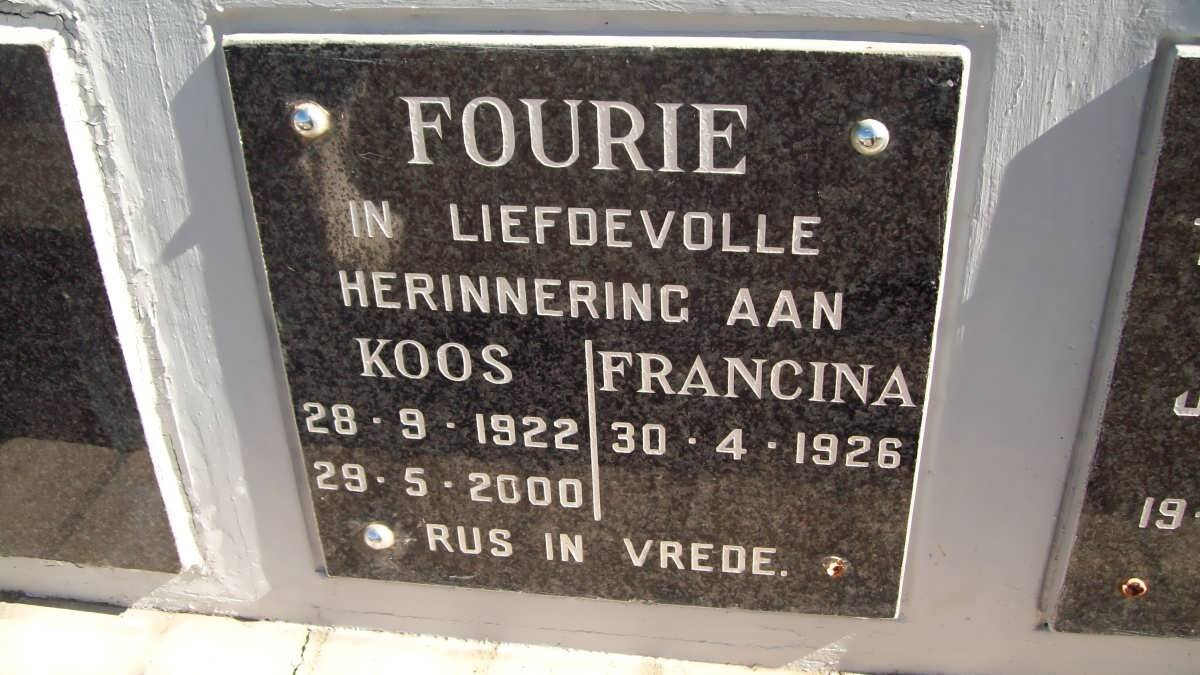 FOURIE Koos 1922-2000 &amp; Francina 1926-