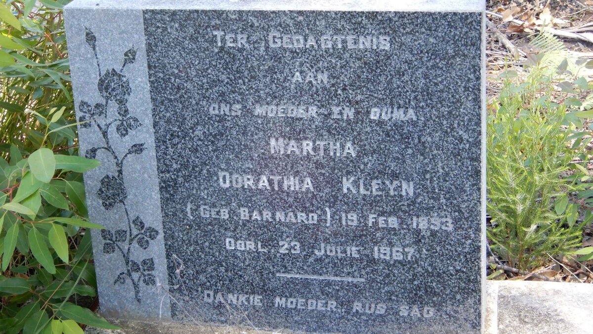 KLEYN Martha Dorathia nee BARNARD 1893-1967