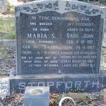 STOPFORTH Basil John 1912-1967 &amp; Maria S. BARNARD 1916-1973