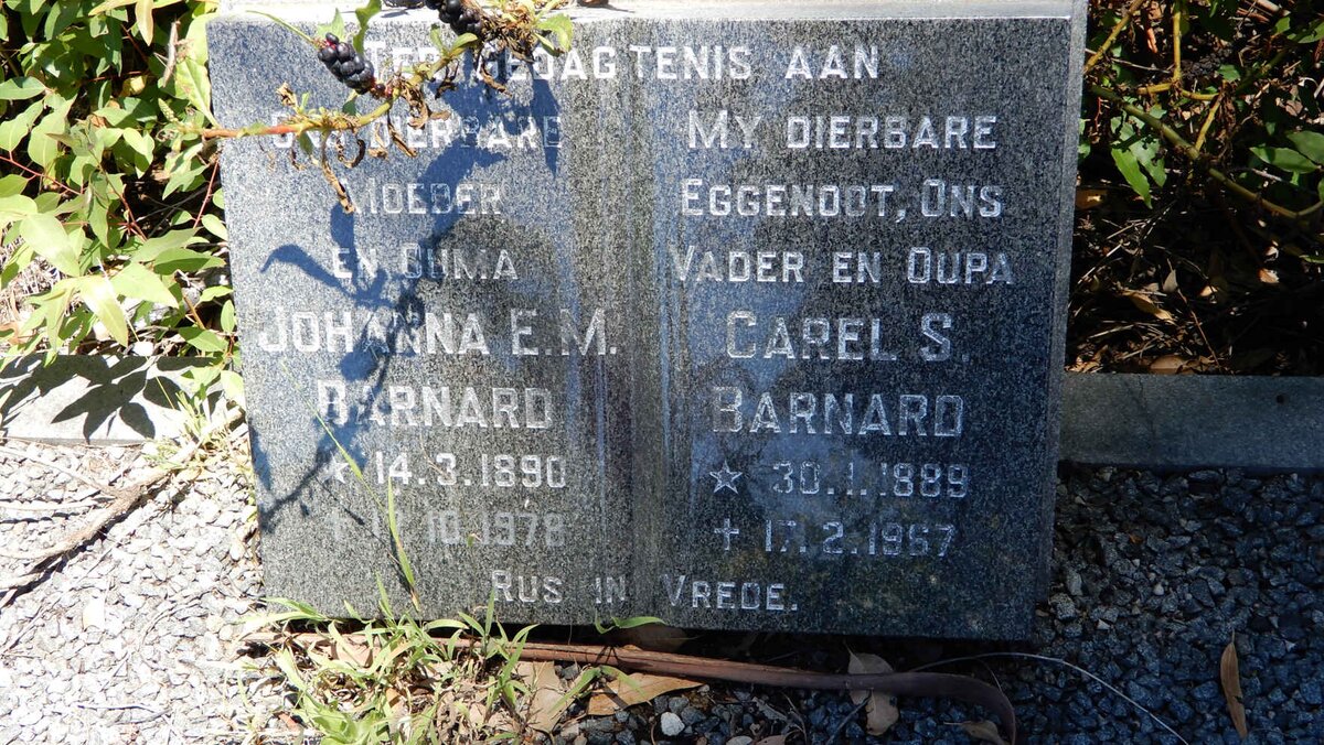 BARNARD Carel S. 1889-1967 &amp; Johanna E.M. 1890-1978