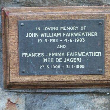 FAIRWEATHER John William 1912-1983 &amp; Frances Jemima DE JAGER 1908-1995