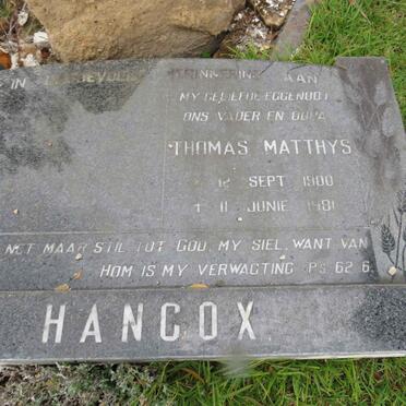 HANCOX Thomas Matthys 1900-1981