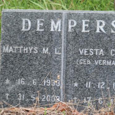 DEMPERS Matthys M.L. 1933-2003 & Vesta C. VERMAAK 1941-1993