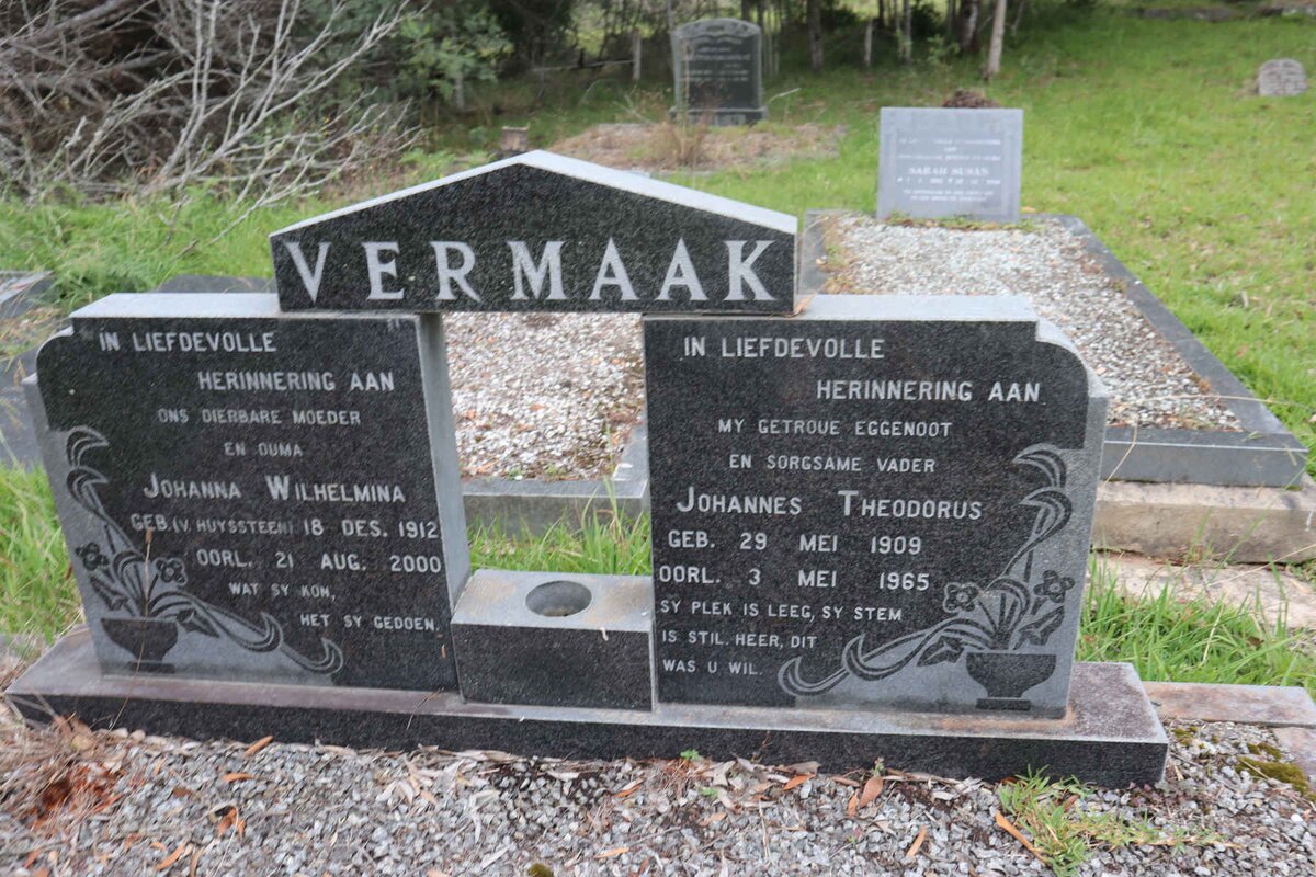 VERMAAK Johannes Theodorus 1909-1965 & Johanna Wilhelmina VAN HUYSSTEEN 1912-2000
