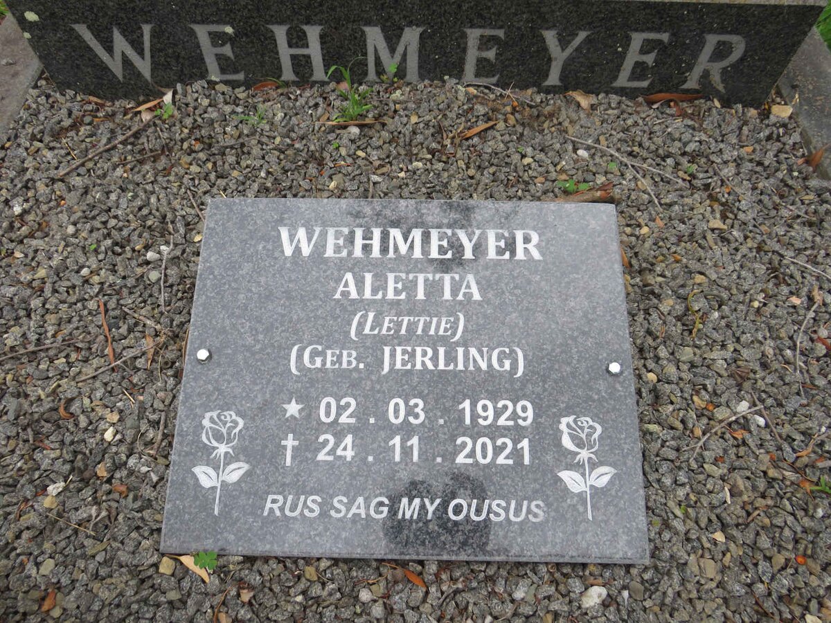 WEHMEYER Aleta nee JERLING 1929-2021