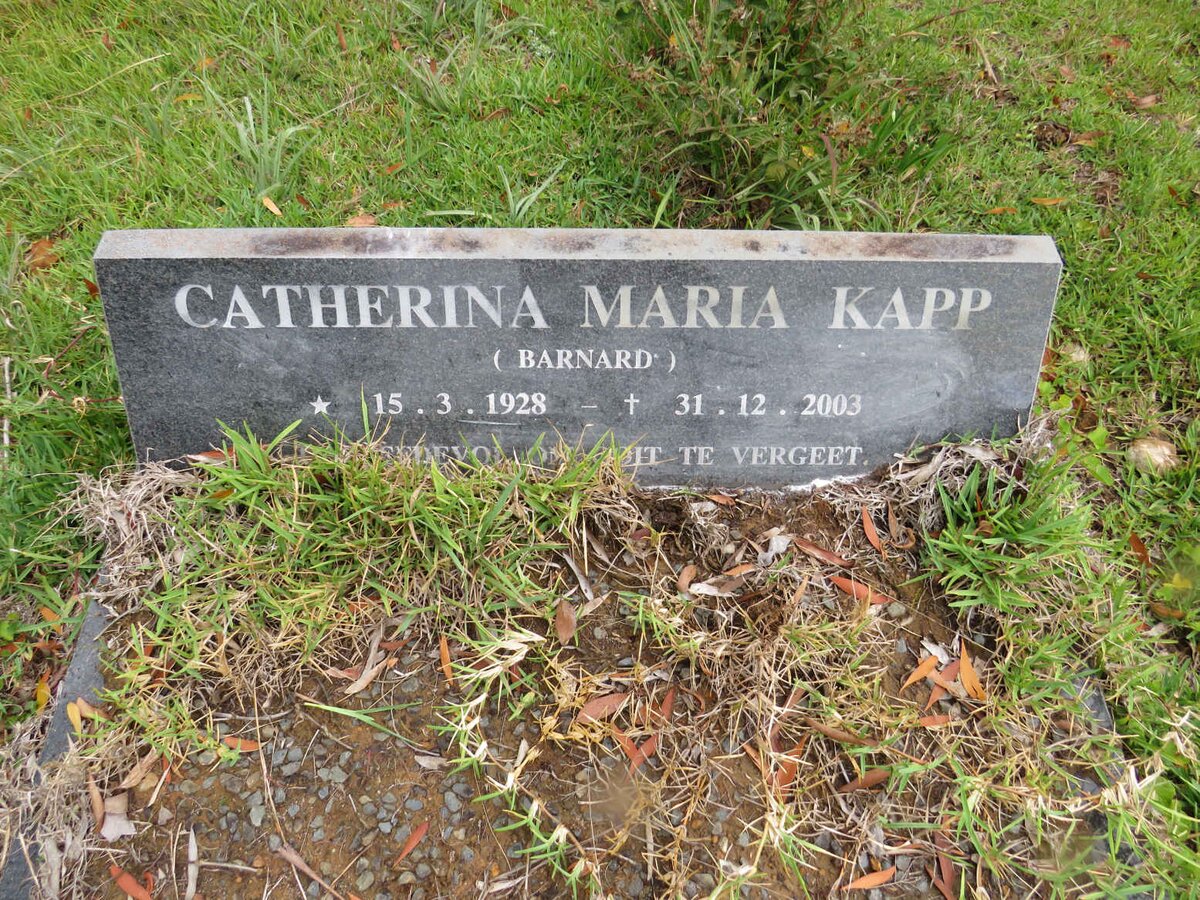 KAPP Catherina Maria nee BARNARD 1928-2003