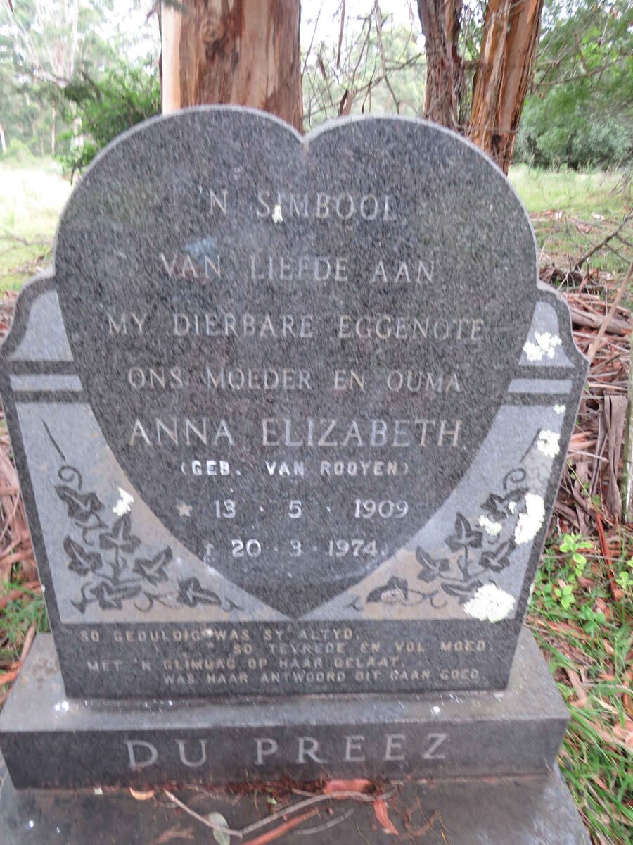 PREEZ Anna Elizabeth, du nee VAN ROOYEN 1909-1974