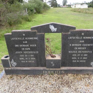 ROBERTS John Archibald 1911-1994 & Maria Hendrina 1910-1982