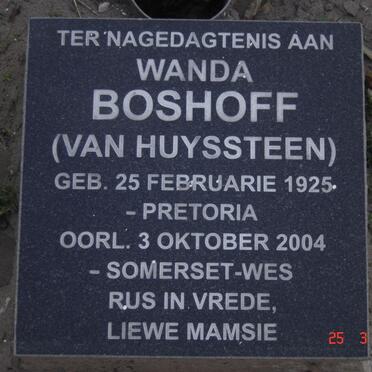 BOSHOFF Wanda nee VAN HUYSSTEEN 1925-2004