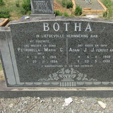 BOTHA Adam J.J. 1908-1998 &amp; Petronella Maria C. NEL 1919-1994