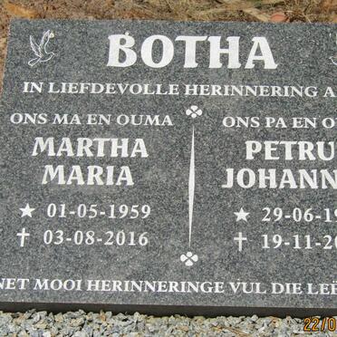 BOTHA Petrus Johannes 1961-2016 &amp; Martha Maria 1959-2016