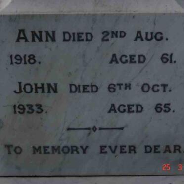 CUTHBERT John -1933 &amp; Ann -1918