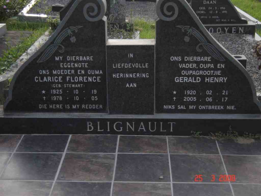 BLIGNAUT Gerald Henry 1920-2005 &amp; Clarice Florence STEWART 1925-1978