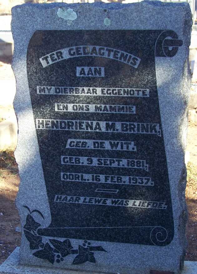 BRINK Hendriena M. nee DE WIT 1881-1937