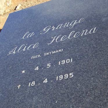 GRANGE Alice Helena, la nee SNYMAN 1901-1995