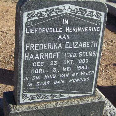 HAARHOFF Frederika Elizabeth nee SOLMS 1880-1963