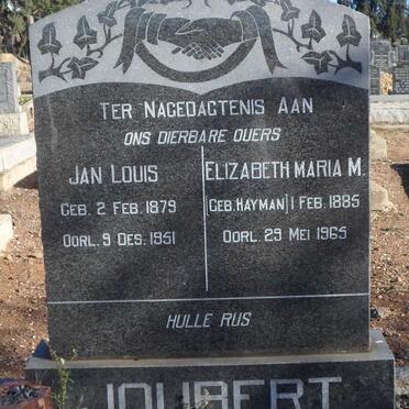 JOUBERT Jan Louis 1879-1951 &amp; Elizabeth Maria M. HAYMAN 1885-1965