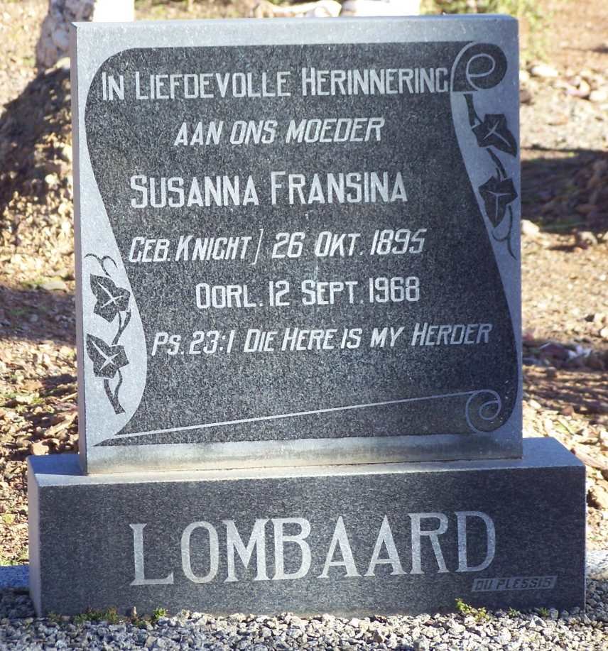 LOMBAARD Susanna Fransina nee KNIGHT 1895-1968