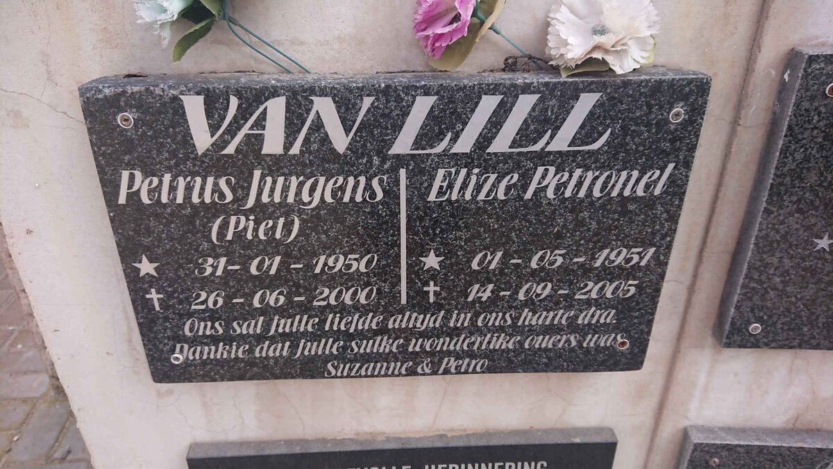 LILL Petrus Jurgens, van 1950-2000 & Elize Petronel 1951-2005