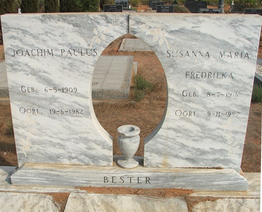 BESTER Joachim Paulus 1909-1982 &amp; Susanna Maria Fredrieka 1918-1992