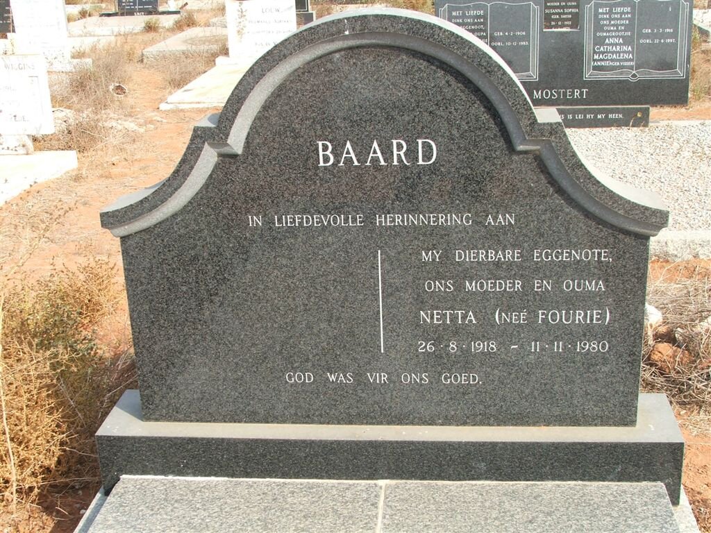 BAARD Netta nee FOURIE 1918-1980