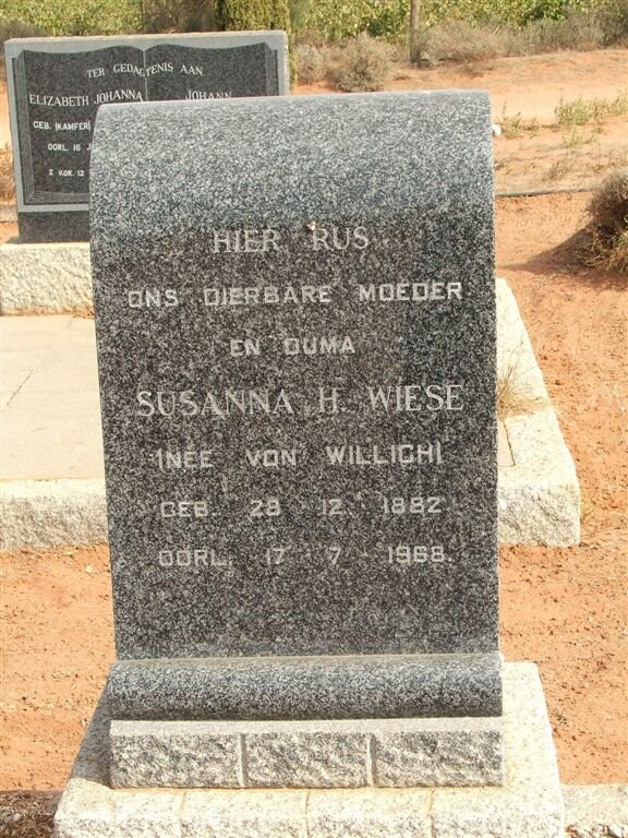 WIESE Susanna H. nee VON WILLIGH 1882-1968