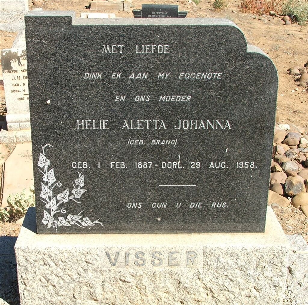 VISSER Helie Aletta Johanna nee BRAND 1887-1958