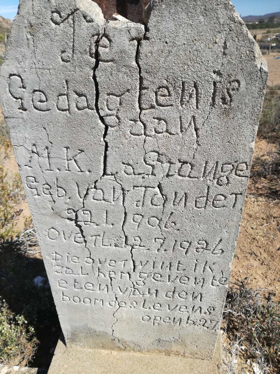 GRANGE M.K., la nee VAN TONDER 1906-1926