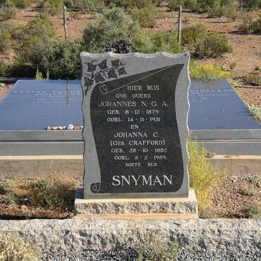 SNYMAN Johannes N.G.A. 1879-1931 &amp; Johanna C. CRAFFORD 1882-1959
