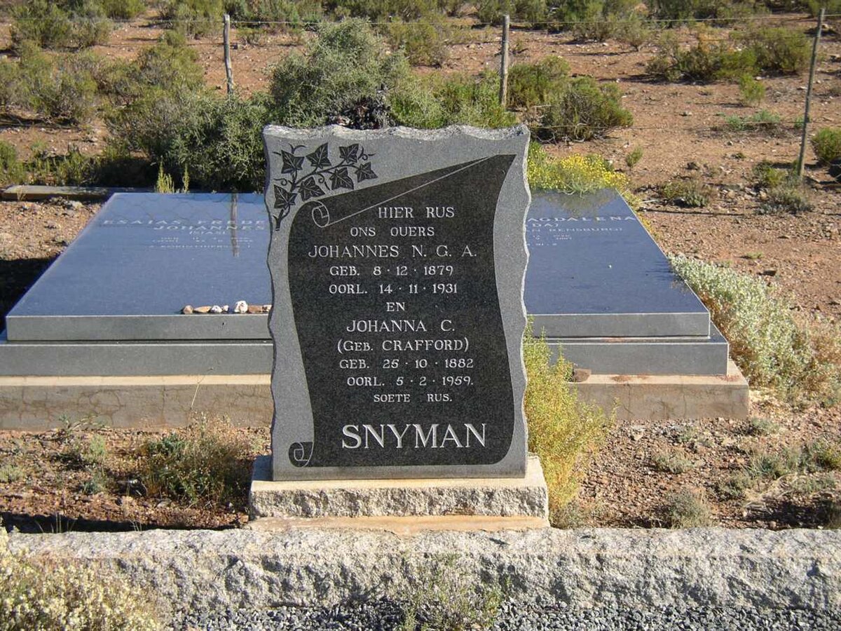 SNYMAN Johannes N.G.A. 1879-1931 &amp; Johanna C. CRAFFORD 1882-1959