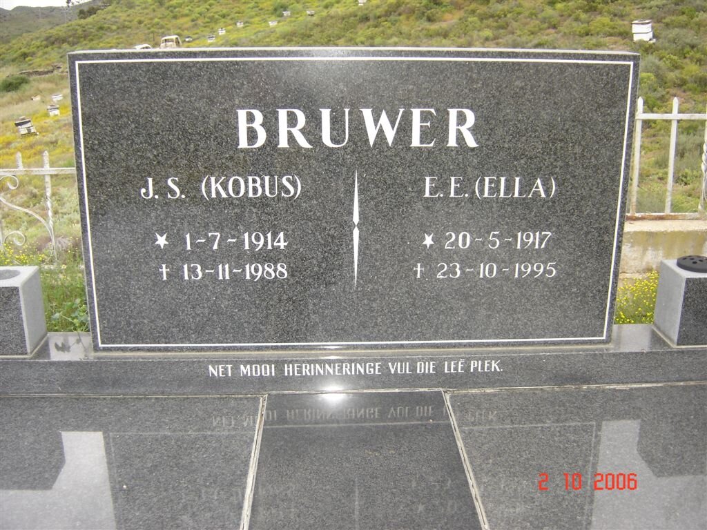 BRUWER J.S 1914-1988 &amp; E.E. 1917-1995