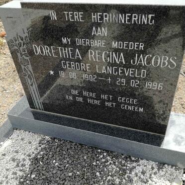 JACOBS Dorethea Regina nee LANGEVELD 1902-1996